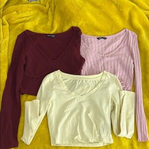 Bundle Crop Sweaters - Burgundy, Pink, and Pale Yellow